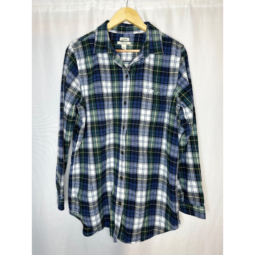 LL Bean Womens Scotch Plaid Flannel Tunic LARGE Preppy Outdoor Nature Cabincore